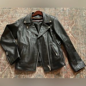 Black leather motorcycle jacket & zip-out lining